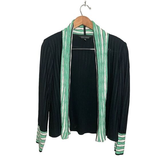 Ming Wang Career Jacket Cardigan Exquisite Black Green White Shawl Collar Med - Picture 1 of 5